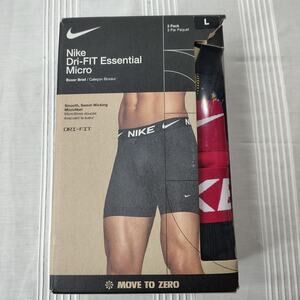 3 Pair Nike Dri-Fit Essential Micro Boxer Briefs Men's Size Large Black Red (B)